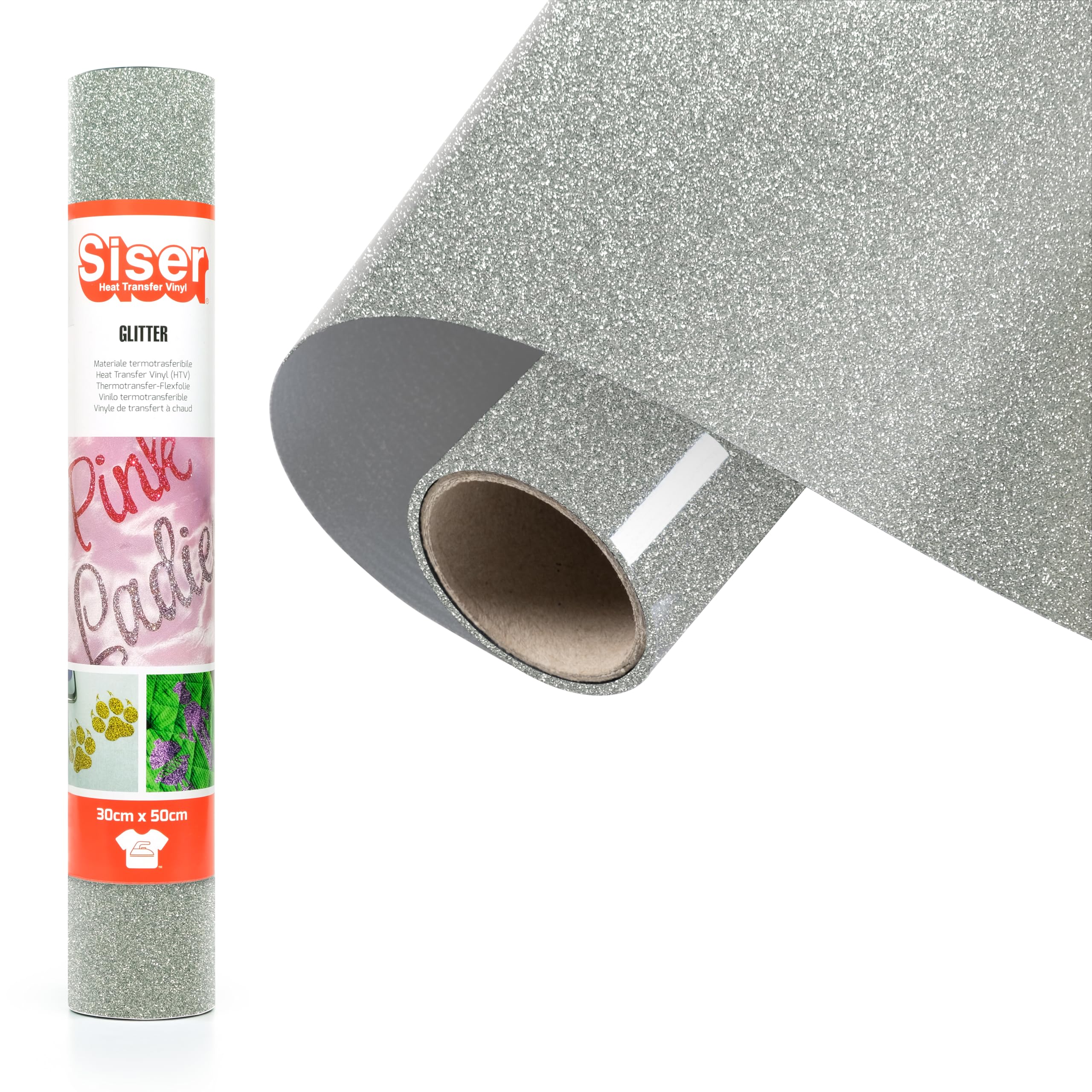 SISER Glitter Silver Grey, 30 cm x 0.5 m, Thermal Transfer Vinyl Glitter for Customising Fabrics, Clothing and Accessories, Craft Items, Easy to Cut