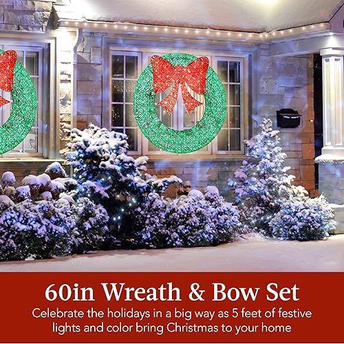 Miniatura 2 de Best Choice Products Corona de Navidad preiluminada de 60 pulgadas para exteriores, decoración navideña de metal LED para el hogar, jardín con 206