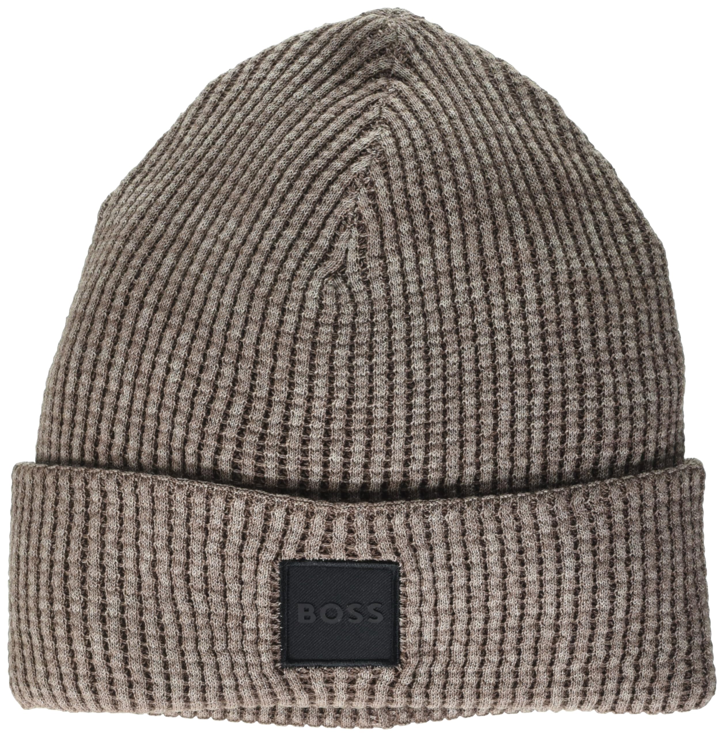 BOSS Męska czapka beanie Square Logo Cotton Ribbed, orzechowobrązowy, Rozmiar uniwersalny