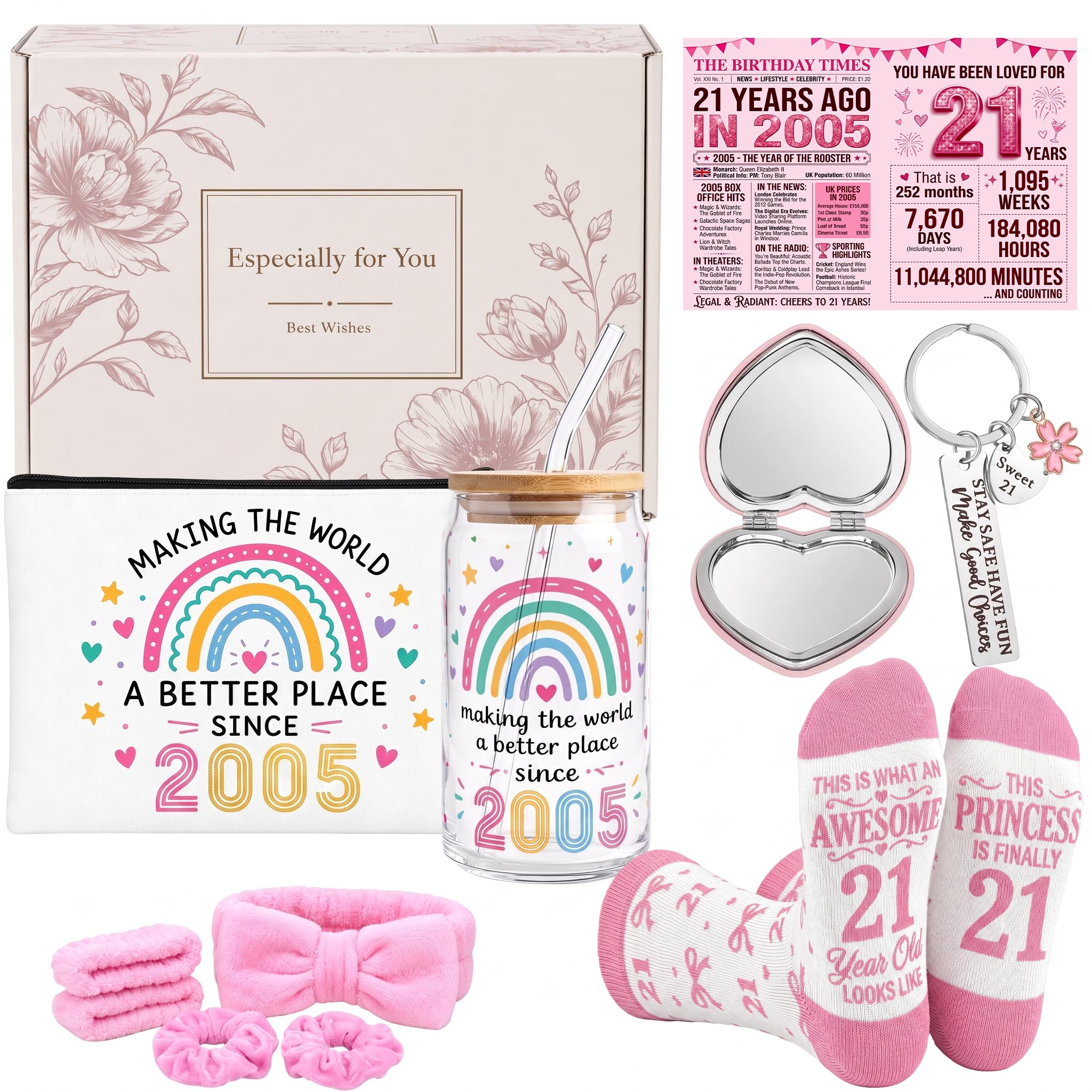 Runovate 21st Birthday Gift Set with Glass Cup and Accessories