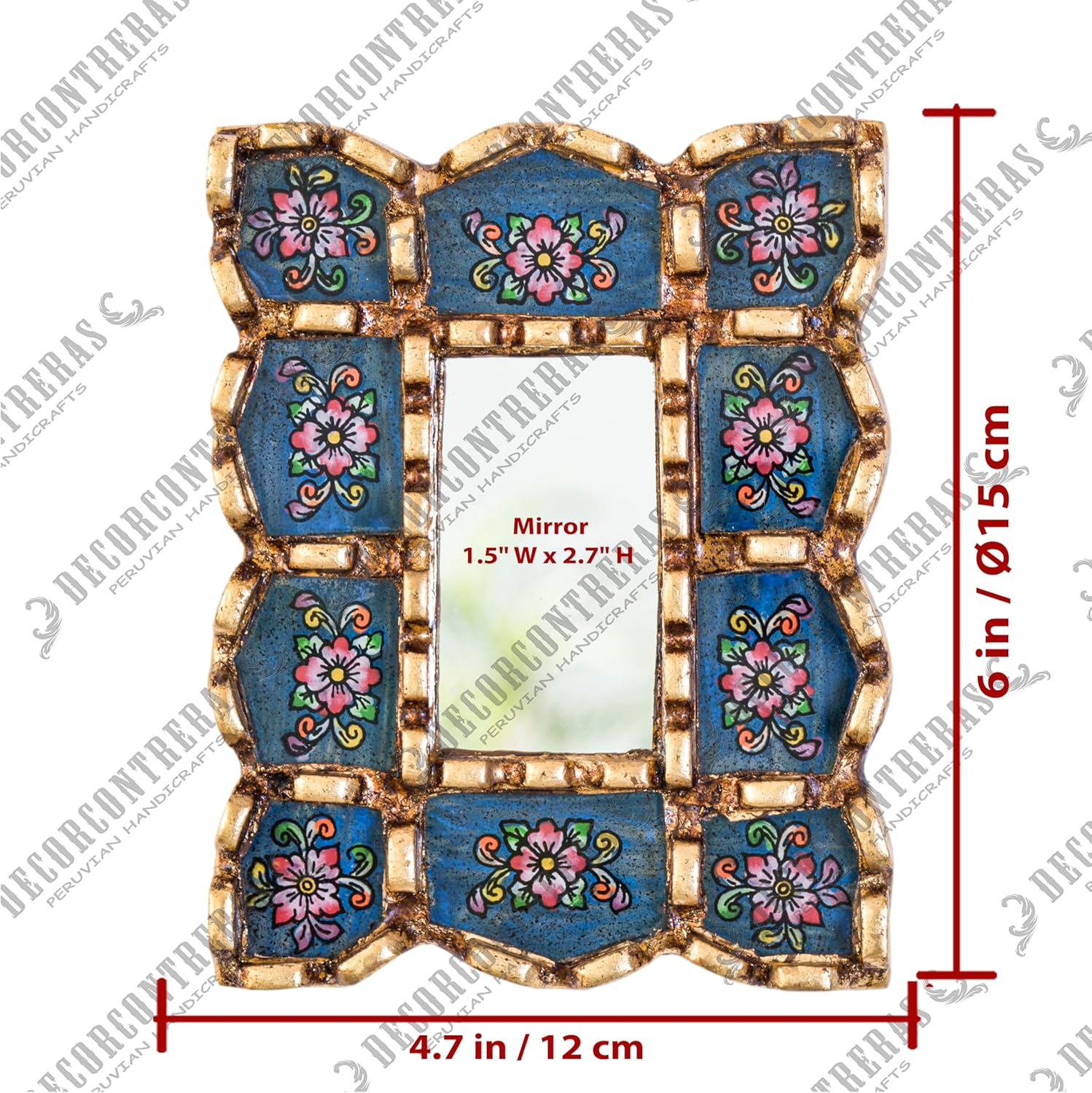 Peruvian Handmade Rectangle Mirror for Wall Decor | Artisan Small Mirror | Housewarming Gift | Home Decor and Gifts (Blue)