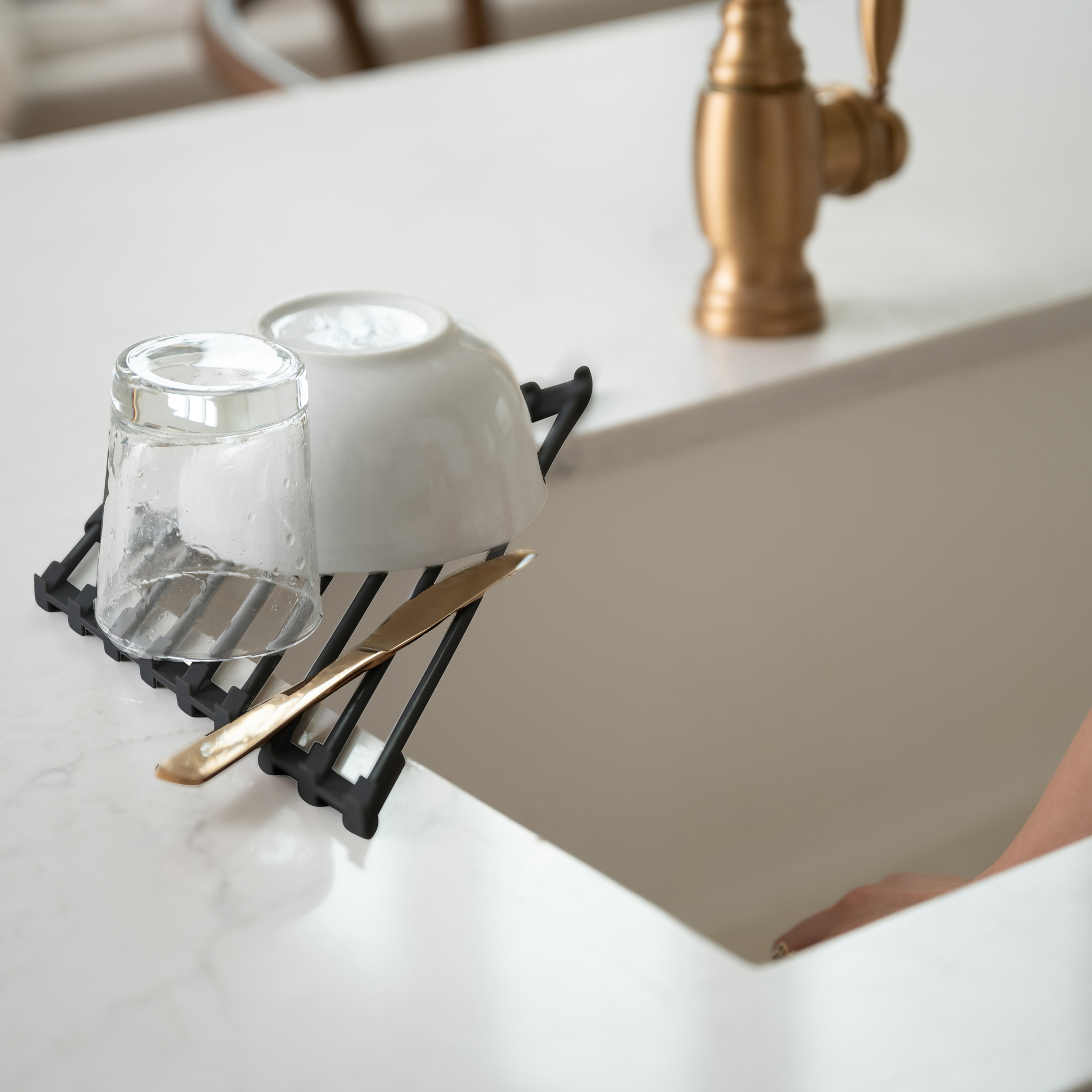 Acykroyee Stainless Steel Sink Drying Rack | Roll-Up Corner Dish Rack & Sponge Holder, Space Saving (Black) - View #6