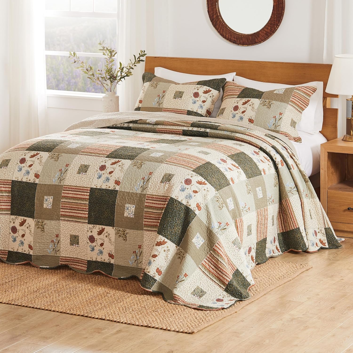 Greenland Home Sedona Cotton Quilted Bedspread Set, Jumbo King (3 Piece), Gray