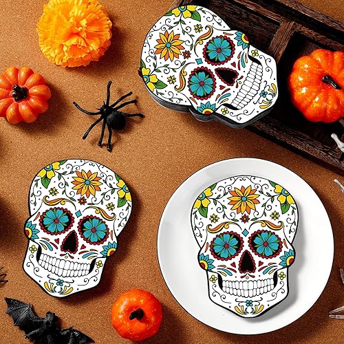 Miniatura 4 de 100 servilletas de Día de los Muertos, decoraciones de Día de los Muertos, servilletas de cóctel de flores de calavera de azúcar, servilletas de