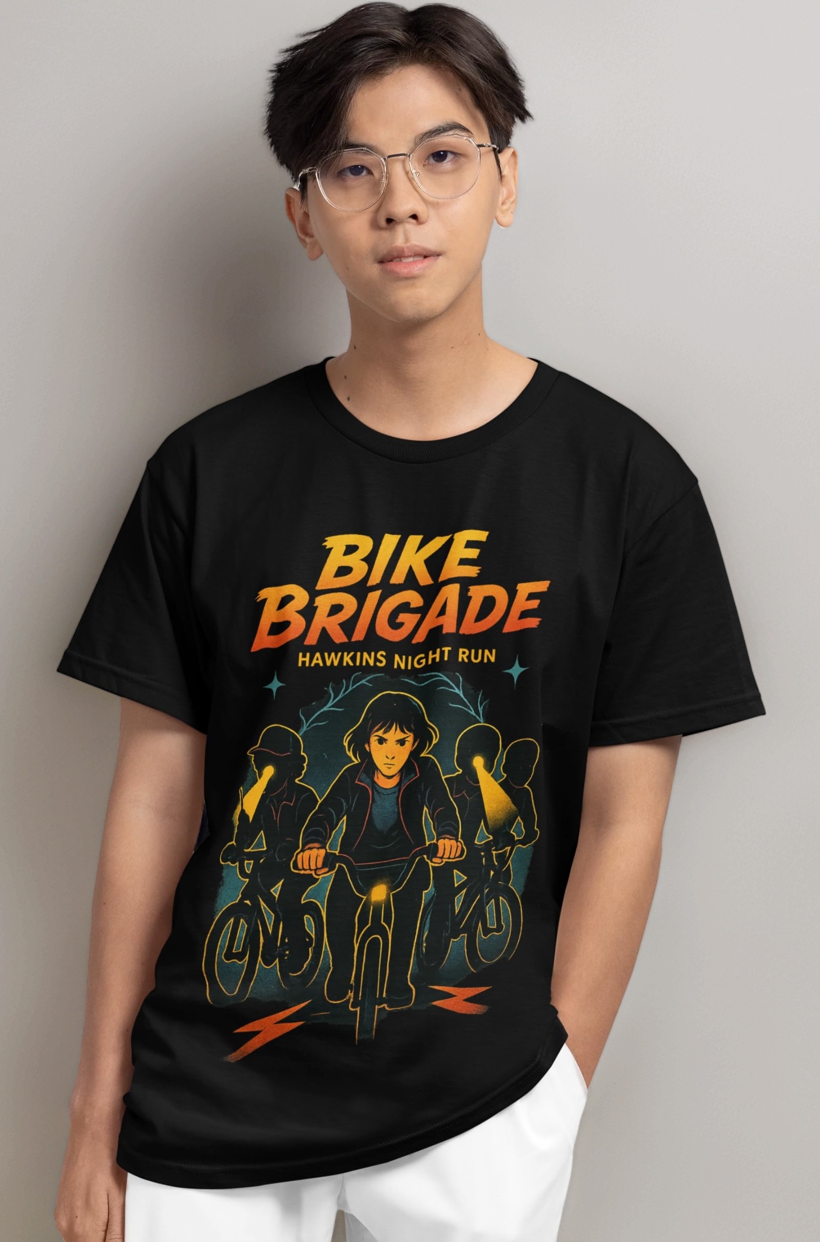 Stranger TV Show Things Hawkins Night Run - Premium Black T-Shirt, Regular Fit, 100% Cotton, 180 GSM