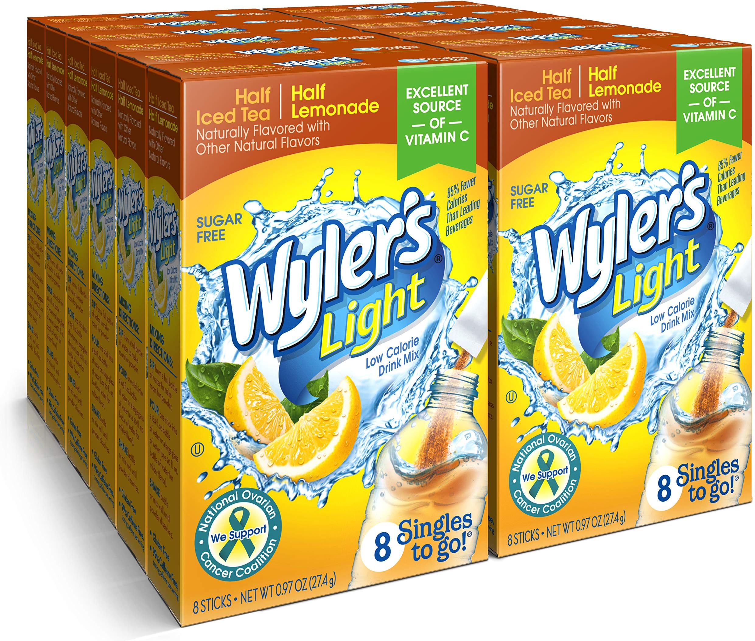 Wyler's Light Singles To Go Powder Packets, Water Drink Mix, Half Iced Tea/Half Lemonade, 96 Single Servings (Pack of 12)
