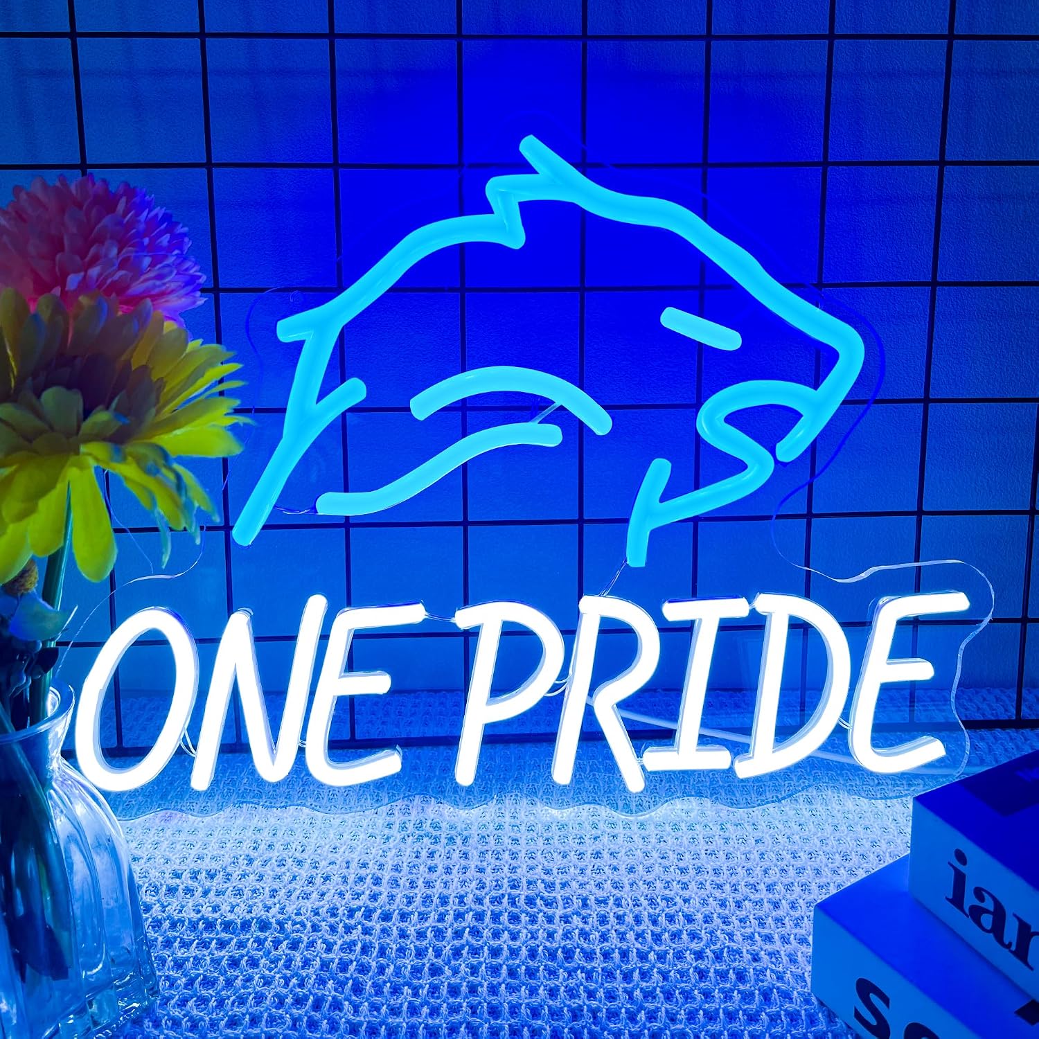 Football Team Neon Sign, Cool Dimmable Light Up Lions Football Team Merch Logo Hanging USB Powered for Wall Decor, Man Cave, Bedroom, Game Room Deco, Birthday Christmas Gift for Boys Fans (Lyons)