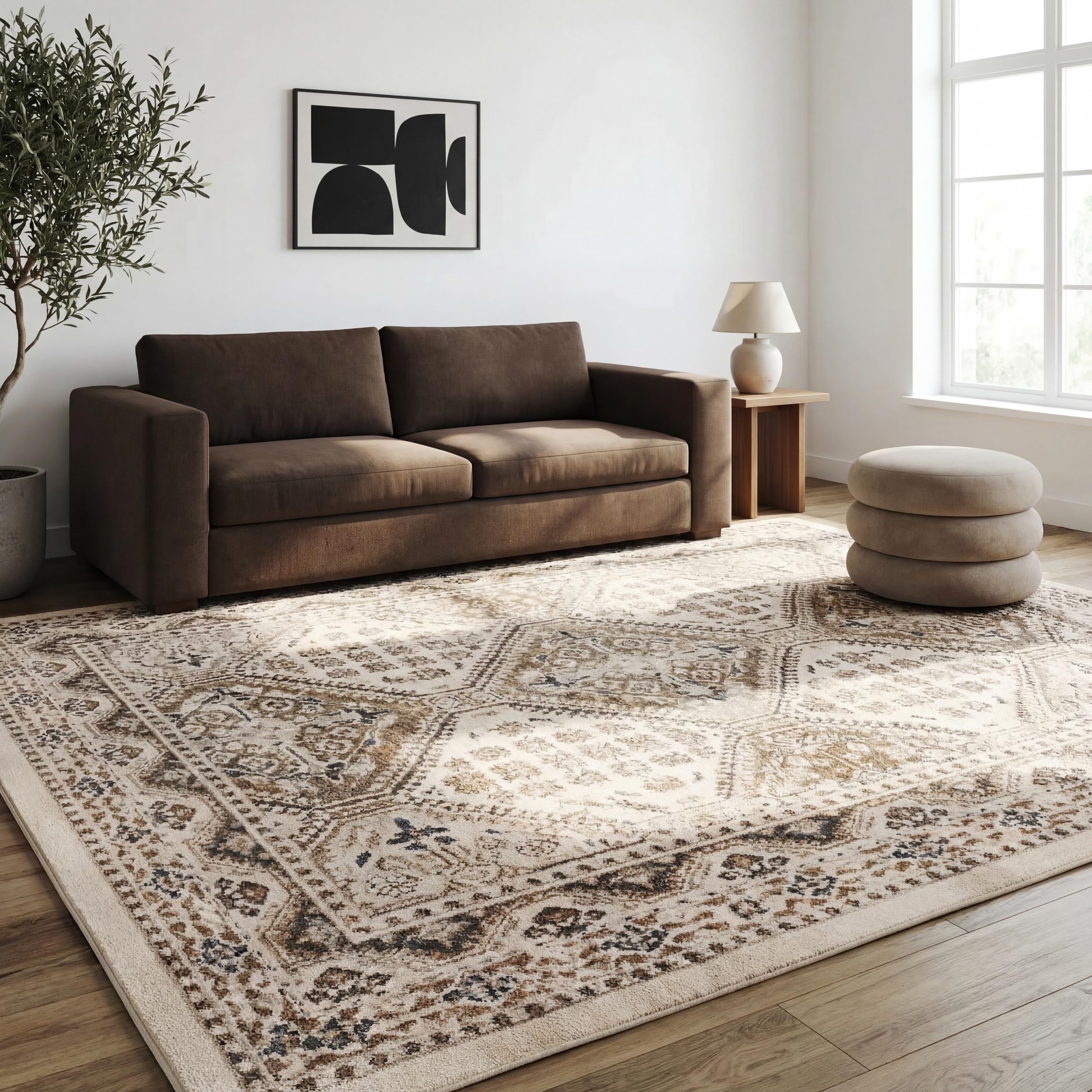 nuLOOM 2x3 Becca Traditional Tiled Area Rug, Beige, Faded