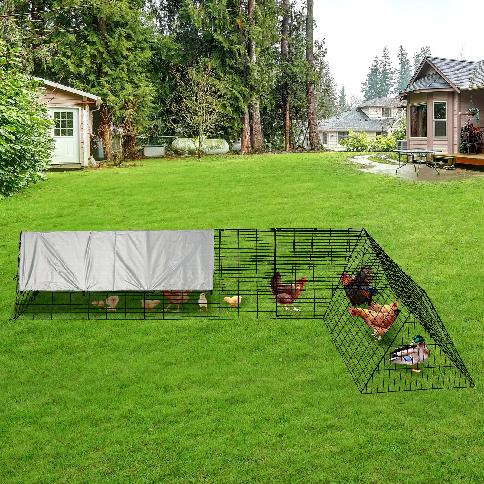 Garvee Túnel para Gallinas con Estructura de Esquina, Corral Modular de Acero con Cubierta Impermeable, 300 x 200 x 61,5 cm, Plegable y Fácil de Montar para Gallinas Patos Conejos