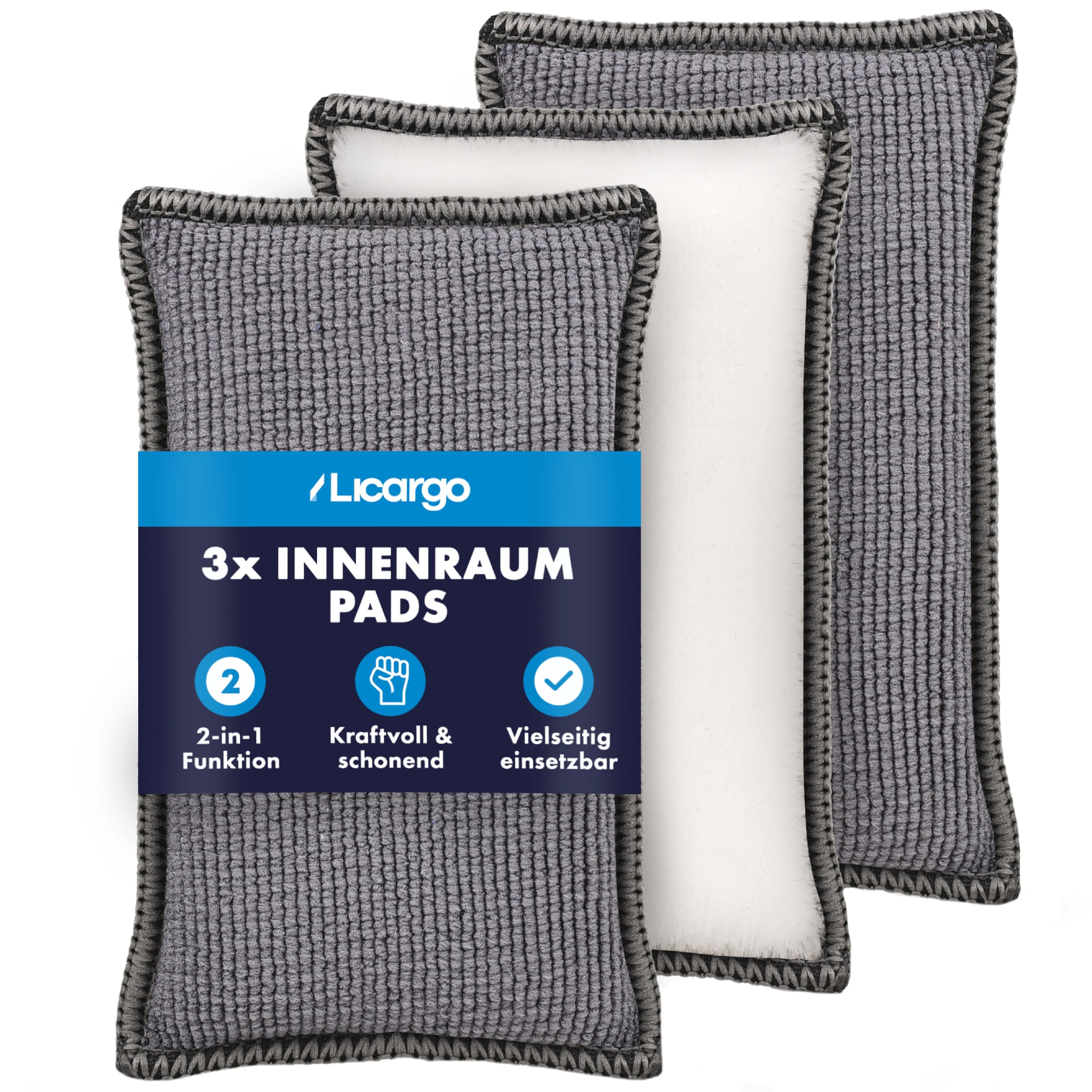LICARGO® Innenraum Pads (3 Stück) - porentiefe Reinigung von Kunststoff, Polster, Leder & Armaturen - wie Mikrofasertücher Auto Innenraum Reiniger Pads, Auto Zubehör Innenraum Reinigung, 13x8cm