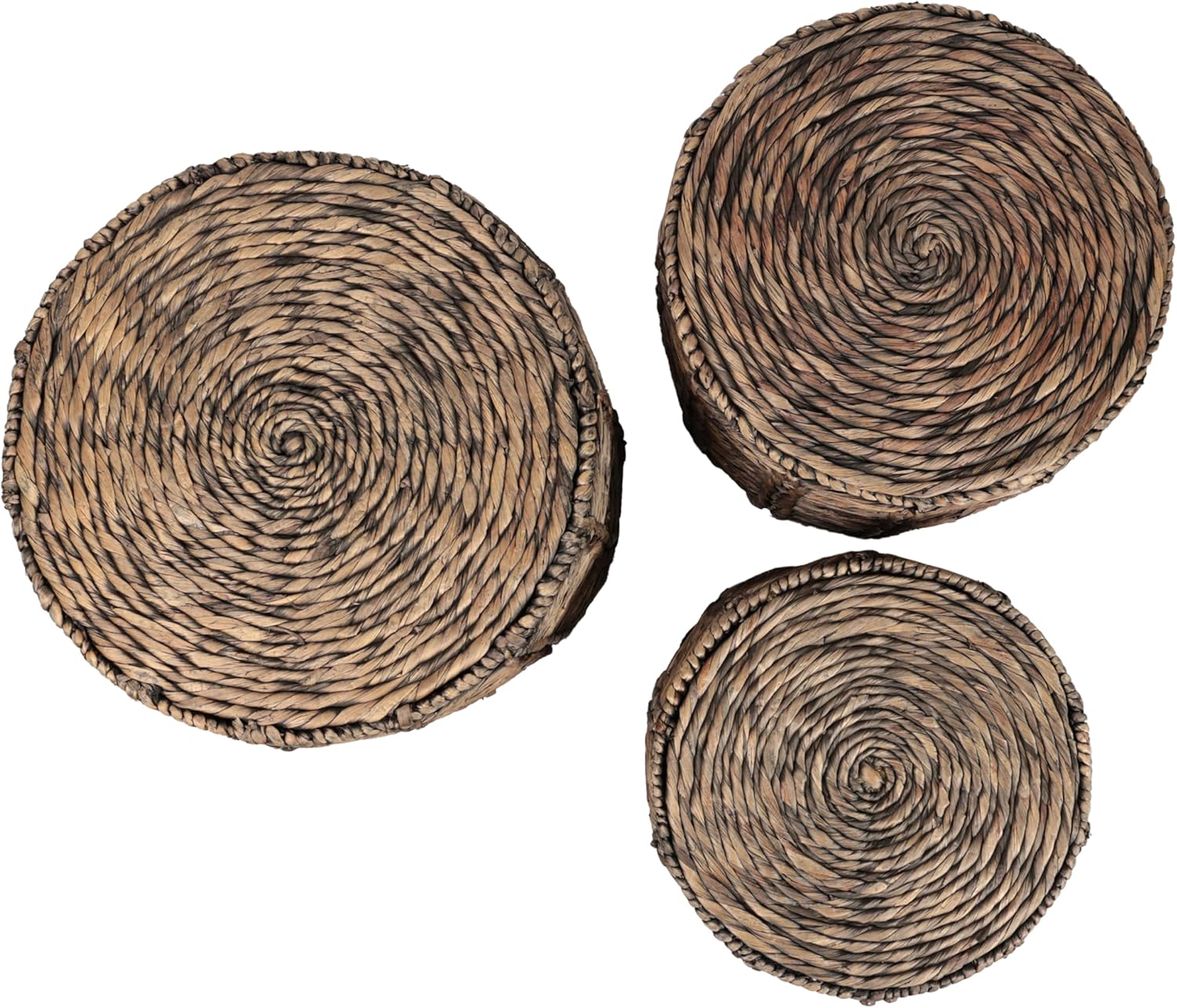 JONATHAN Y Zaria 18" Coastal Bohemian Handwoven Water Hyacinth Nesting Round Accent Table, Brown (Set of 3) (TBL2503B-3SET)