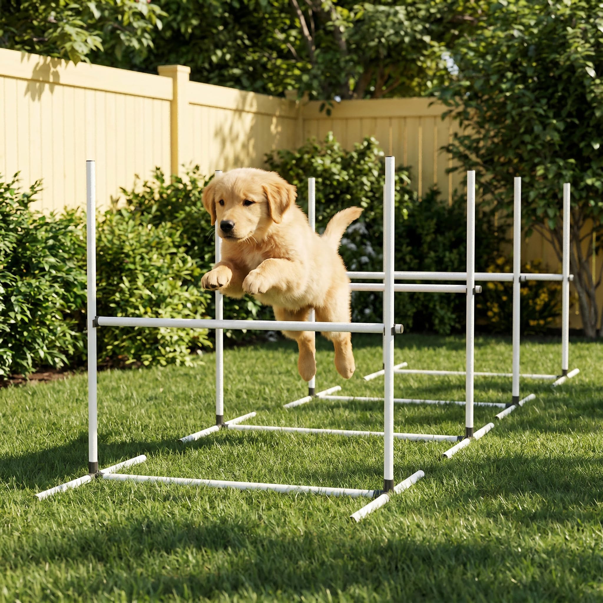 XMTECH 4-TLG. Hunde Agility Set Training Hundesport, Höhenverstellbar, Inklusive Tasche, PVC Hundetrainingsset, Weiß
