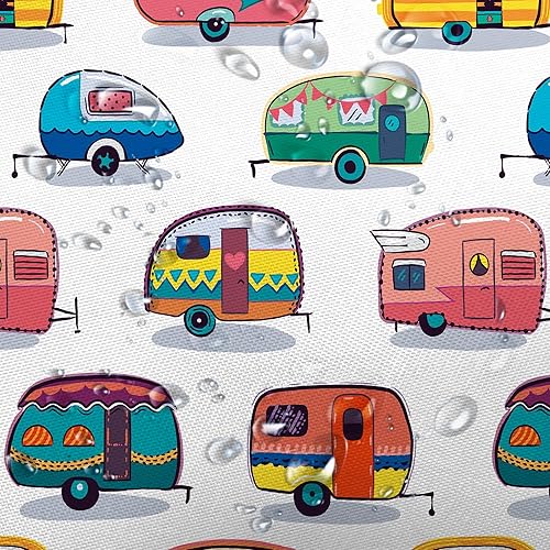 Miniatura 6 de JAWO Cortina de ducha para autocaravana, remolque, campamento, baño, retro, caravana divertida, campamento, juego de cortina de ducha con ganchos