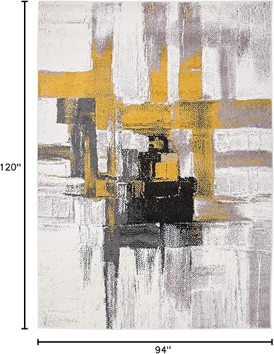 Miniatura 2 de Rugshop Alfombra abstracta moderna dorada de gran área, no desprende pelusa, para sala de estar, oficina y comedor, 8 x 10 pies