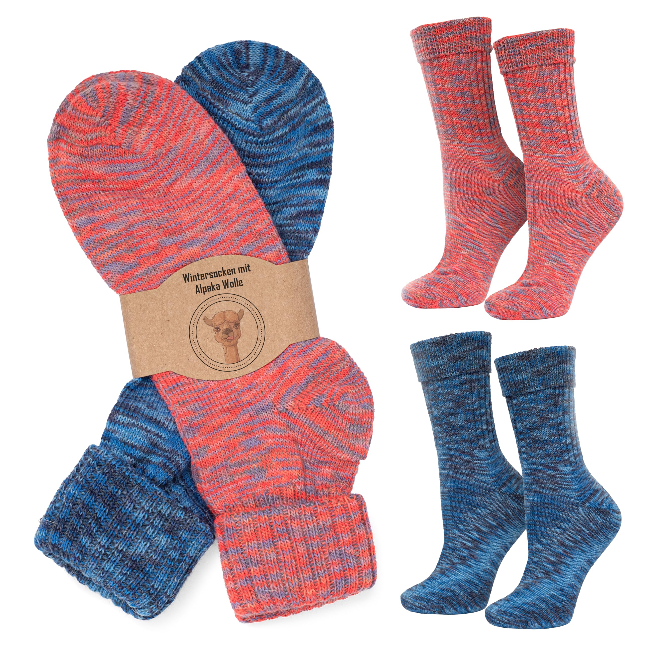 MOUNTREX® Alpaka Socken, Wollsocken für Damen und Herren - Wintersocken, Warme Haussocken, Thermosocken - Dünn - Kuschelsocken - 2 Paar