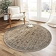 6x6 Washable Round Rug Brown Vintage Distressed Entryway Kitchen Non Slip Area Rug Living Room Bedroom Indoor Doormat Soft Accent Carpet for Entrance Dining Room Bathroom