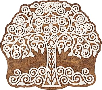 IBA Indianbeautifulart Textile Printing Block Tree of Life Motif Hand Carved Wooden Stamp Wood Block Printing Textile Stamp for Fabric/Pottery Blocks- 6 Inches