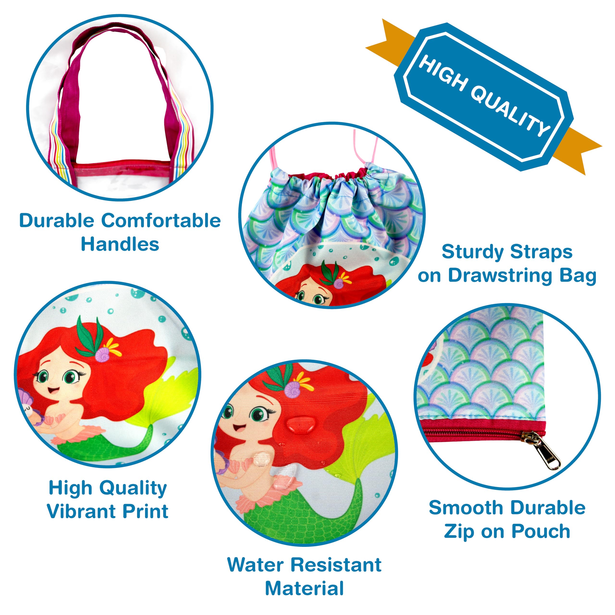The Rosette Imprint 3-in-1 Waterproof Swim Bag Set for Kids - Tote with Wet & Dry Compartments and Pouch - Pool Bag for Boys & Girls - Mermaid Design 4