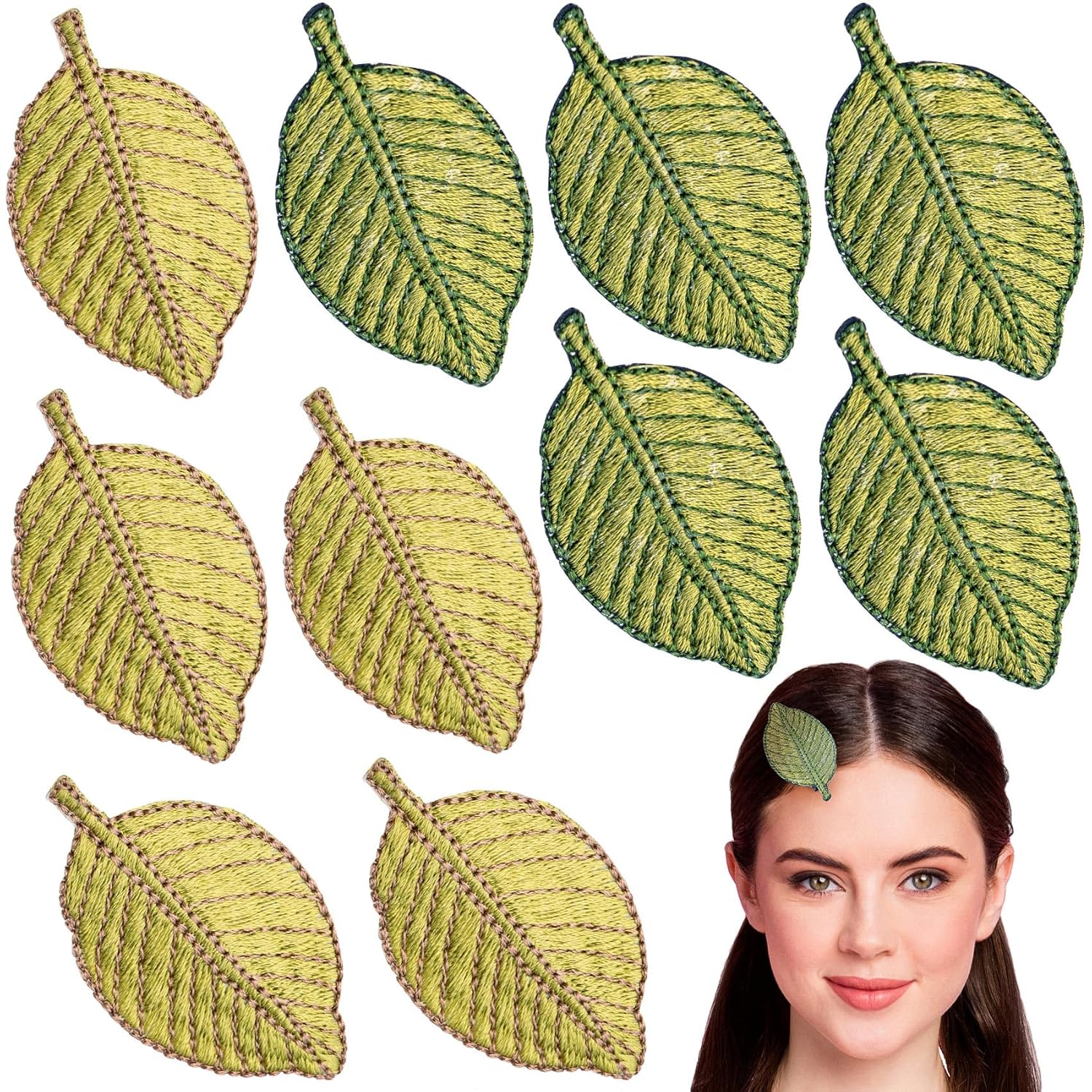 Nuorest 10 PCS Embroidery Leaves Hair Clips, Green Leaf