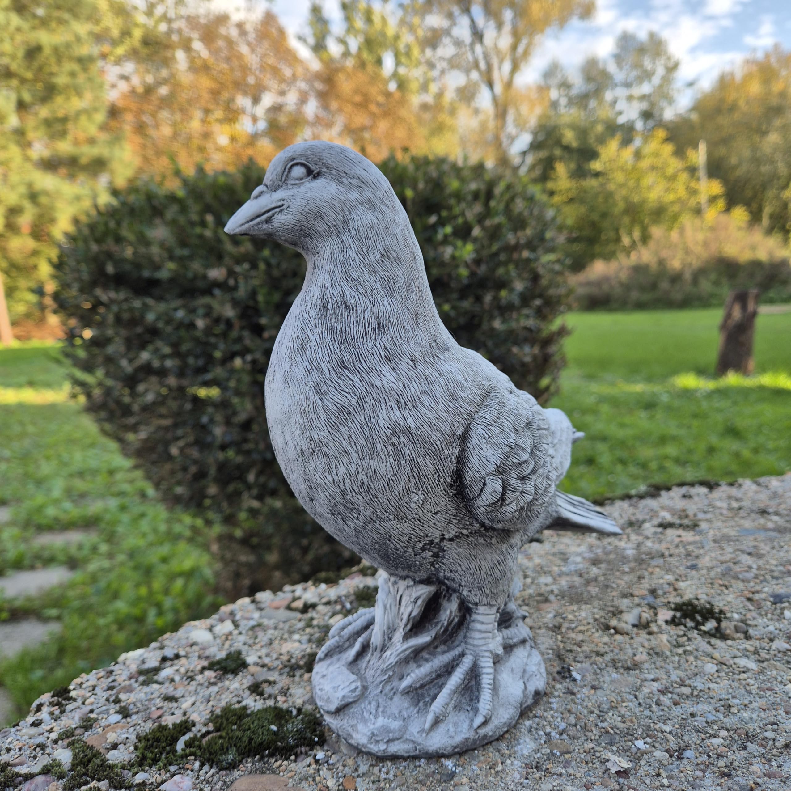 FABRIQ Handgefertigte Taubenfigur 24 cm – Schwarze wetterfeste Steinguss-Vogelskulptur – 3 kg – Handbemalt