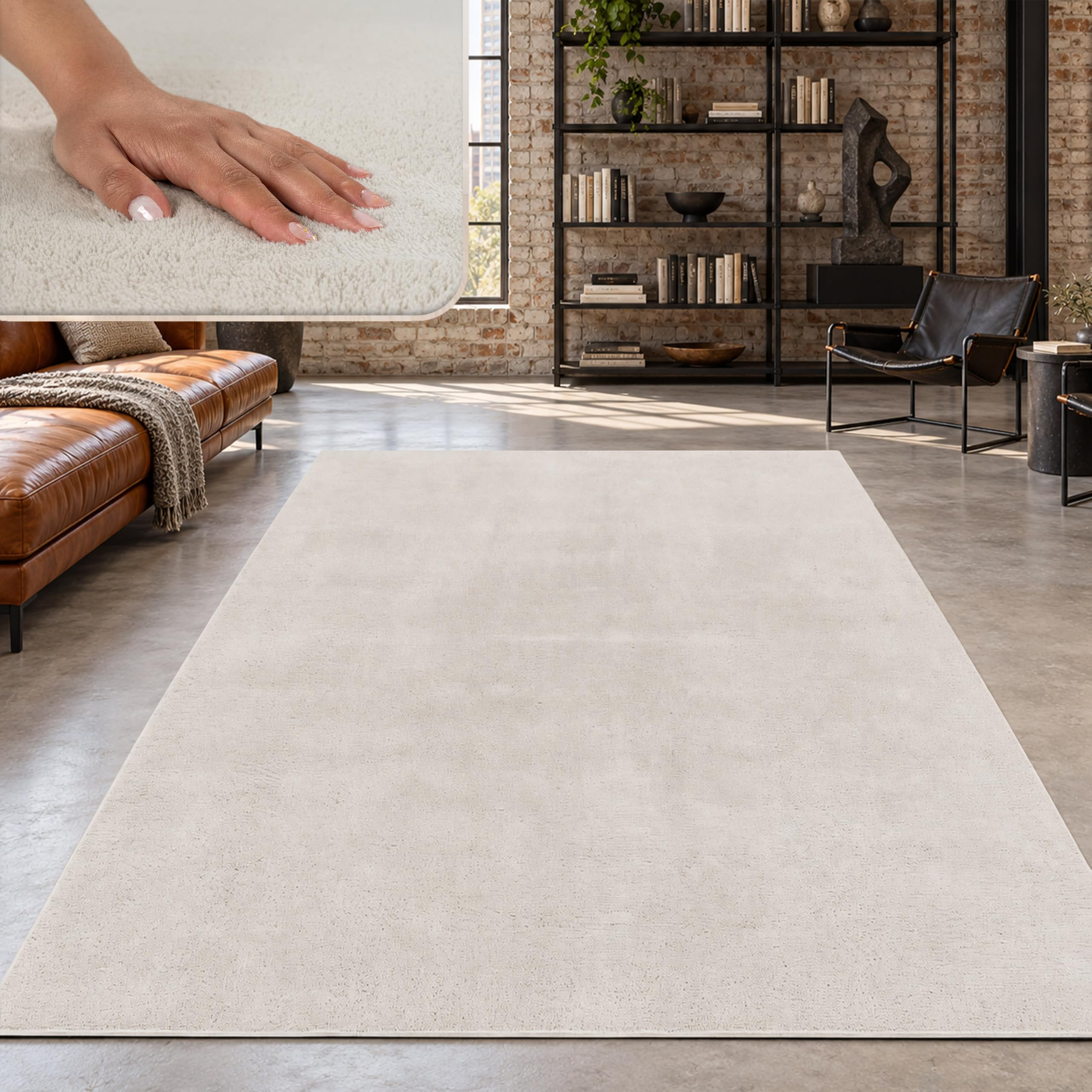 TT Home Teppich Wohnzimmer Creme 300x400 cm, Waschbar & Kurzflor | Moderner Flauschiger Teppich, Pflegeleicht & Rutschfest, Ideal Für Wohnzimmer, Schlafzimmer, Kinderzimmer & Flur