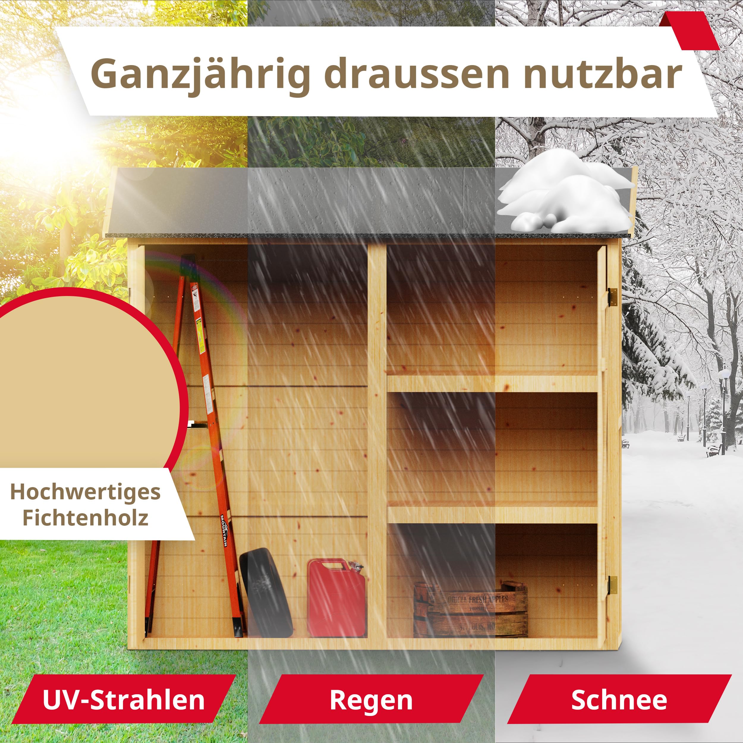Schroth Home PALgarden Gerätehaus – geräumiger Geräteschuppen – Werkzeugschuppen aus Holz – 150 x 70 x 166cm (PALgarden)