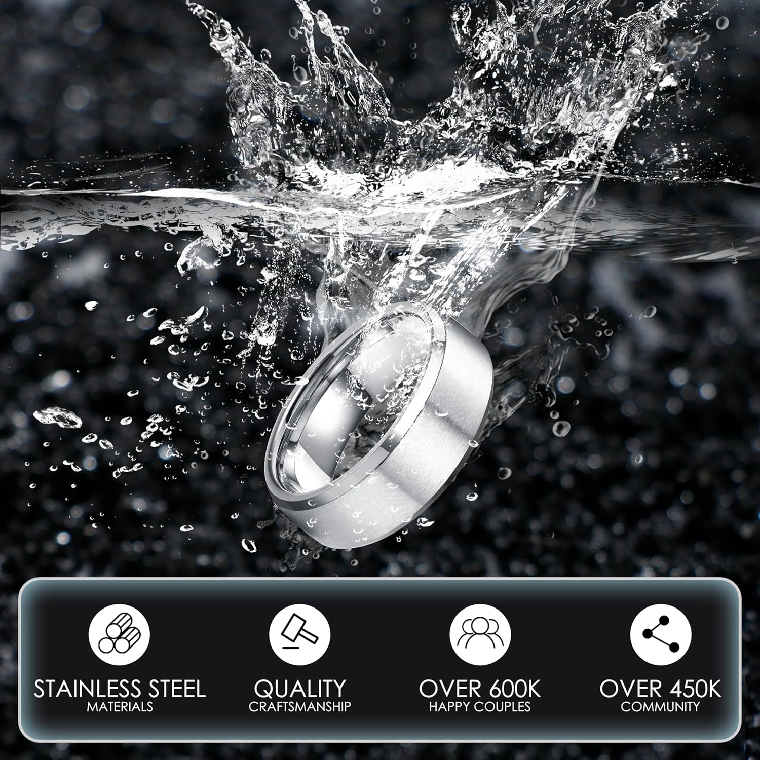 YADOCA Stainless Steel Rings for Mens Wedding Band Silver Black Fidget Ring Anxiety Relief Simple Engagement Promise Wedding Rings for Men and Women - Image 3