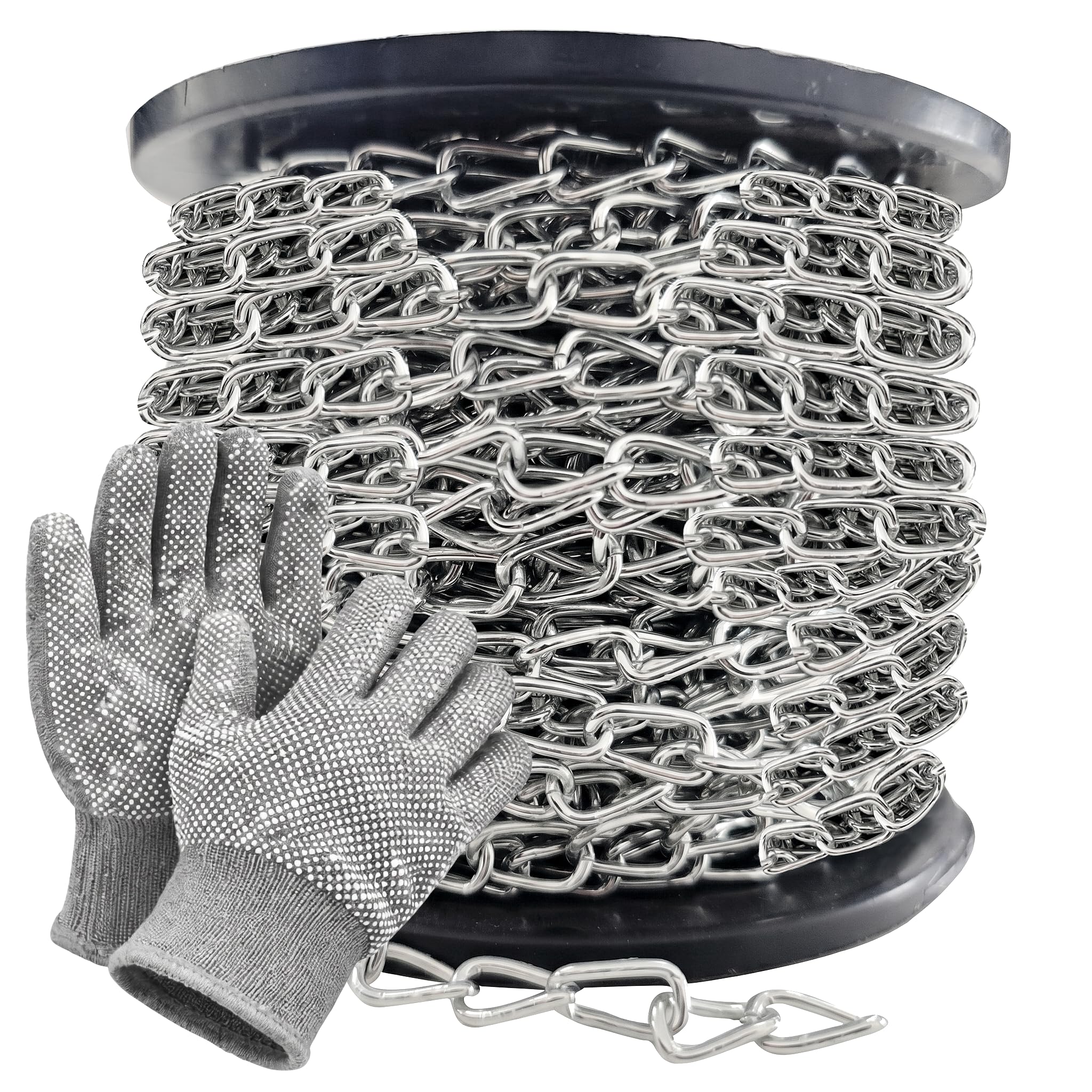 Photo 1 of 130ft Jack Chain for Hanging - 2mm Thick Mental Steel Chain, Heavy Duty & Rust Resistant | for Hanging Lights, Plants, Pictures Indoor Outdoor Thickness 0.08 inches with Gloves