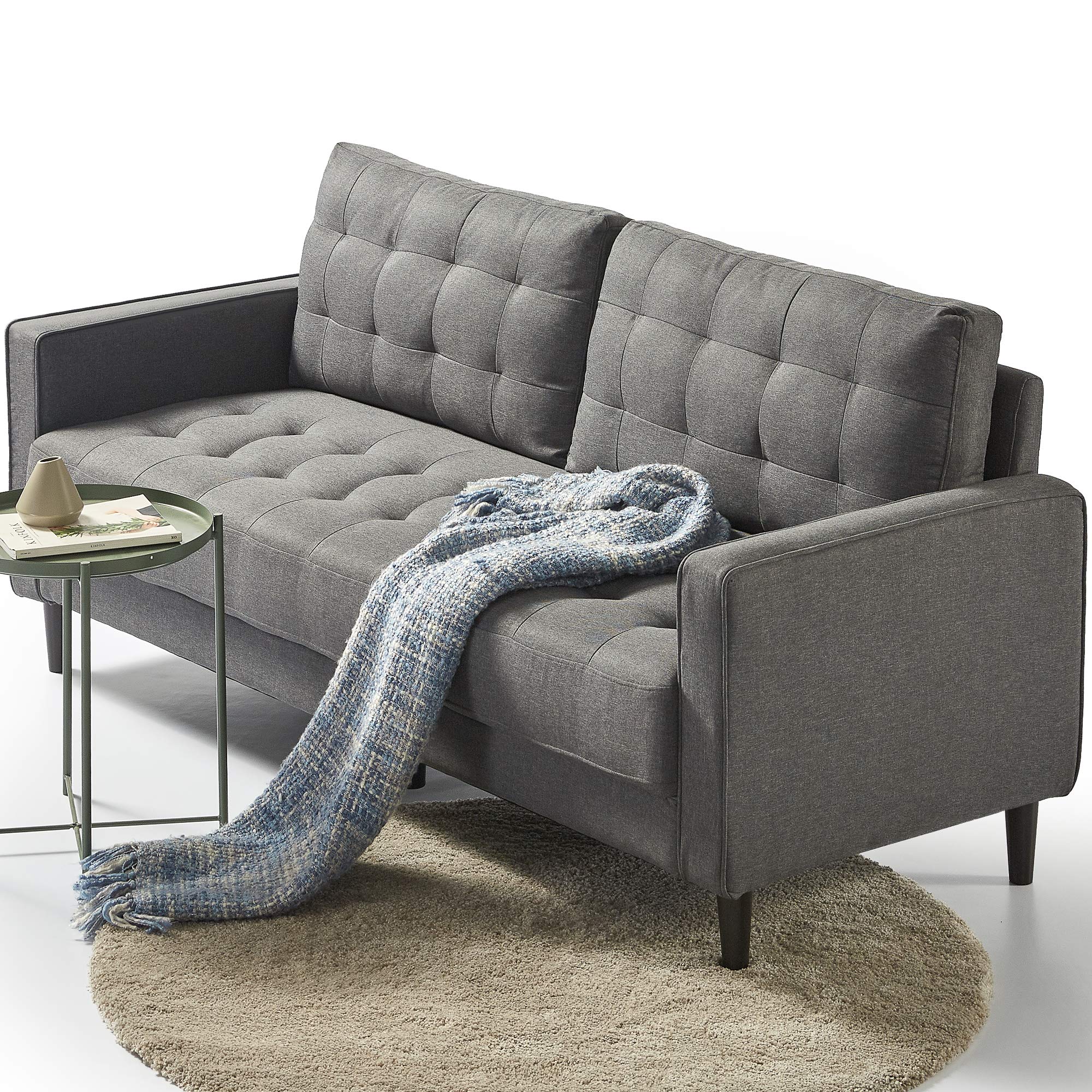 ZINUS Benton Sofa Couch / Grid Tufted Cushions / Easy, Tool-Free Assembly, Dark Grey