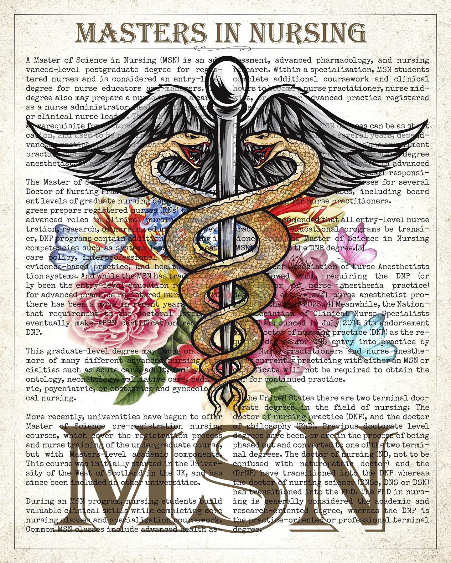 Nursing Graduate Gift Idea,MSN with Flowers Print, Masters in Nursing Gift, Masters of Science in Nursing, Nurse Graduation Gift Idea