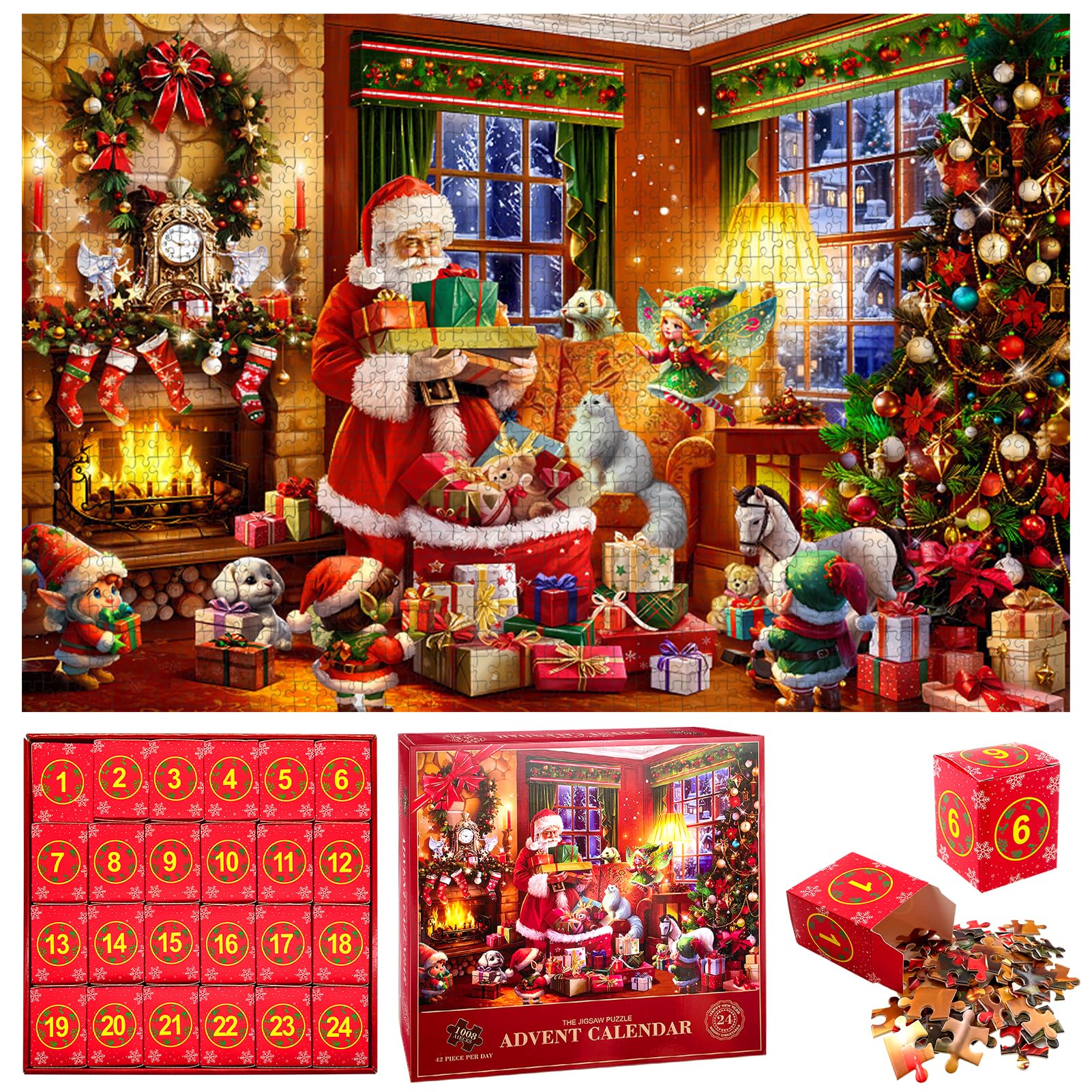 Adventskalender Puzzle 2024 – 24 Boxen Mit 1008 Teilen, Weihnachtsmotiv Für Die Ganze Familie