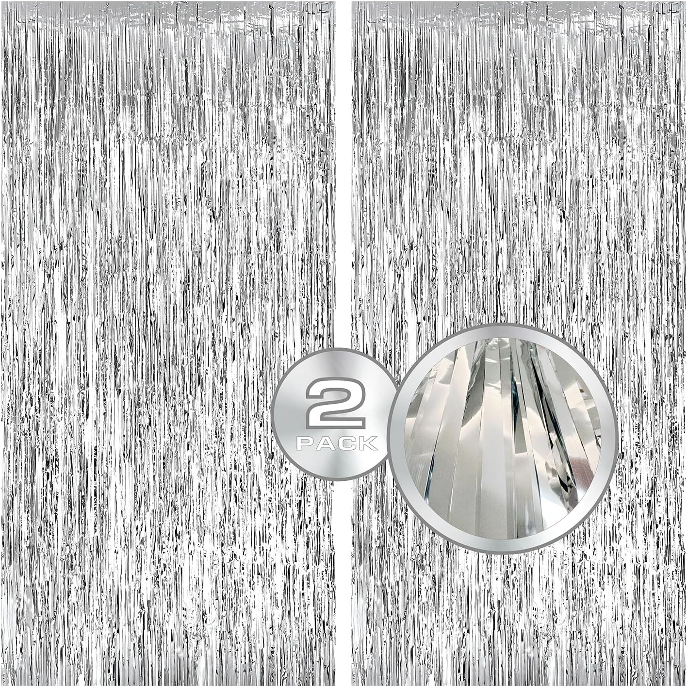 2 Pack Foil Fringe Backdrop Silver Tinsel Backdrop Tinsel Curtain Backdrop Streamer Backdrop Curtain for Silver Birthday Decorations Prom Decorations Party Streamers Decorations