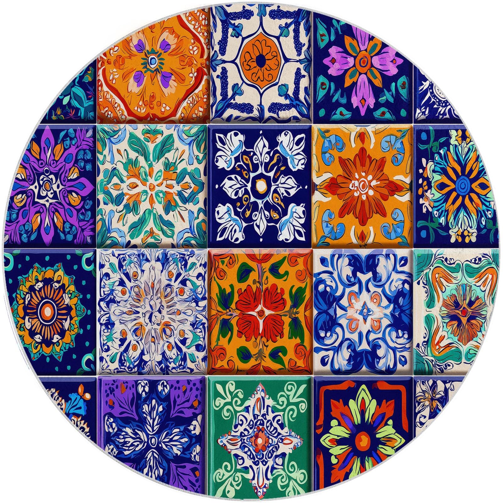 Styl boho geometryczna mozaika, luksusowy miękki okrągły dywan, dywany, miękki, krótki runo, antypoślizgowy, okrągły dywan, nie gubi włosia, do sypialni, salonu, jadalni, kuchni, 150 cm