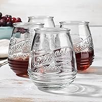Glaver's 21oz Stemless Vintage Wine Glasses Set of 4 - Mason Goblets for Whiskey, Cocktails, Dishwasher Safe Old Fashioned Tumblers