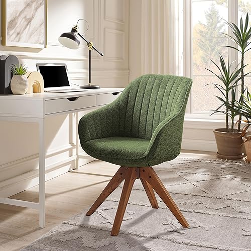 Zouron Silla decorativa moderna de mediados de siglo con patas de madera, silla de escritorio giratoria sin ruedas, sillón lateral tapizado para