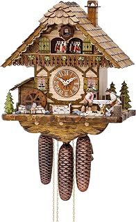 Kammerer Uhren Hekas Cuckoo Clock Black Forest House with Moving Wood sawers and Mill Wheel