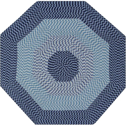 Better Trends Braided Rug, Alpine Braid Collection - Durable, Stain Resistant, Reversible Indoor Utility Rug, 100% Polypropylene Rug, Vibrant Color Rug, 96" Octagonal Rug, Navy Stripe Rug