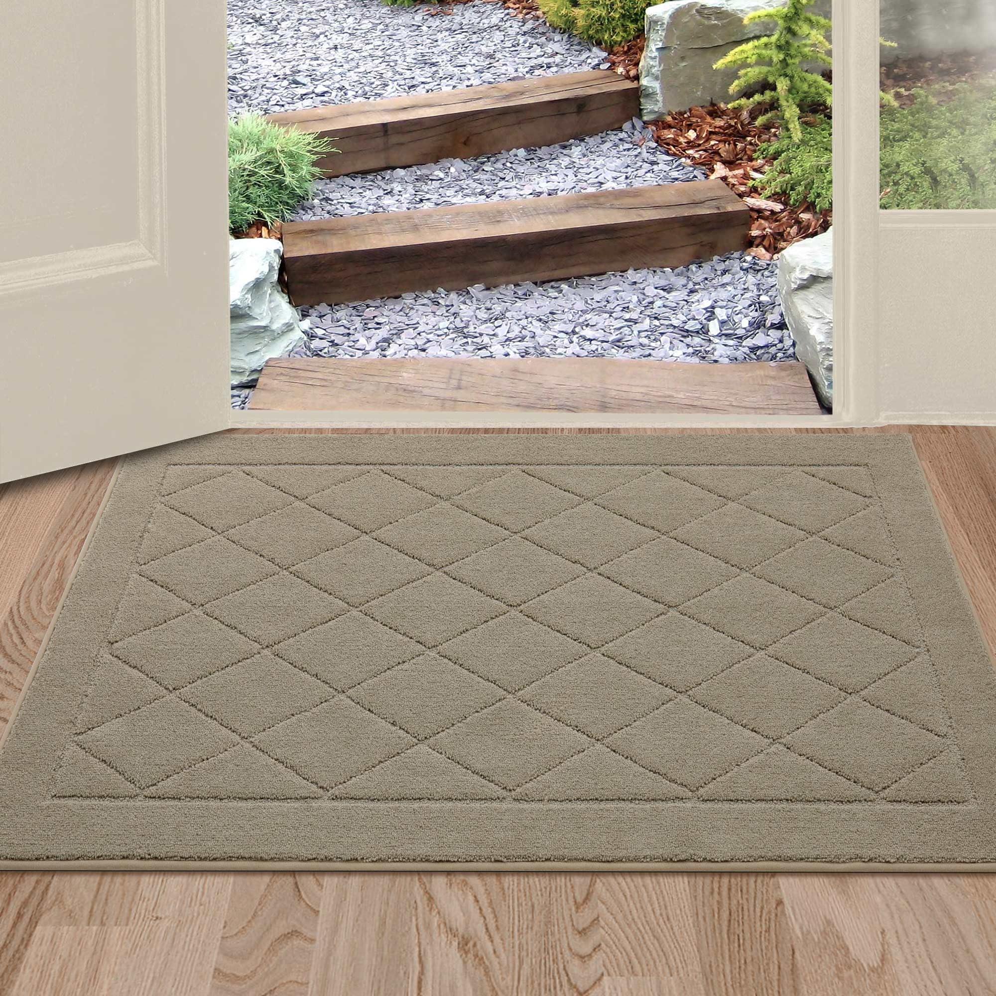 BEQHAUSE Dirt Trapper Door Mat 24" x 36", Doormat Non-Slip, Beige | Entryway Rugs Washable, Dog Door Mat Stain Resistant and Absorbent Welcome Floor Mat for Front Back Door, Mud Wet Shoes&Paws Beige 24" X 36" (Rectangular)