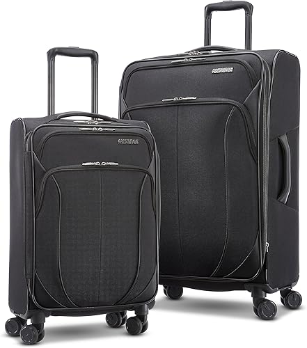 American Tourister 4 KIX 2.0 - Colección de maletas con ruedas giratorias de lado blando, Negro, Juego de 2 piezas (maleta de manomediana)