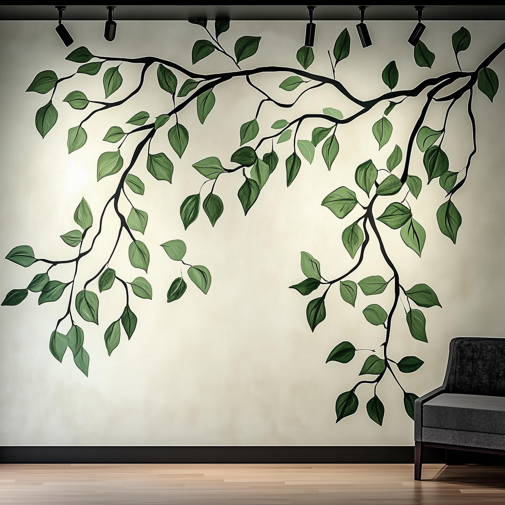 Zweig und Blätter Wandtattoo | Elegante botanische Wandaufkleber Kunst | Abnehmbarer Baum Ast Wandaufkleber für Wohnzimmer oder Schlafzimmer