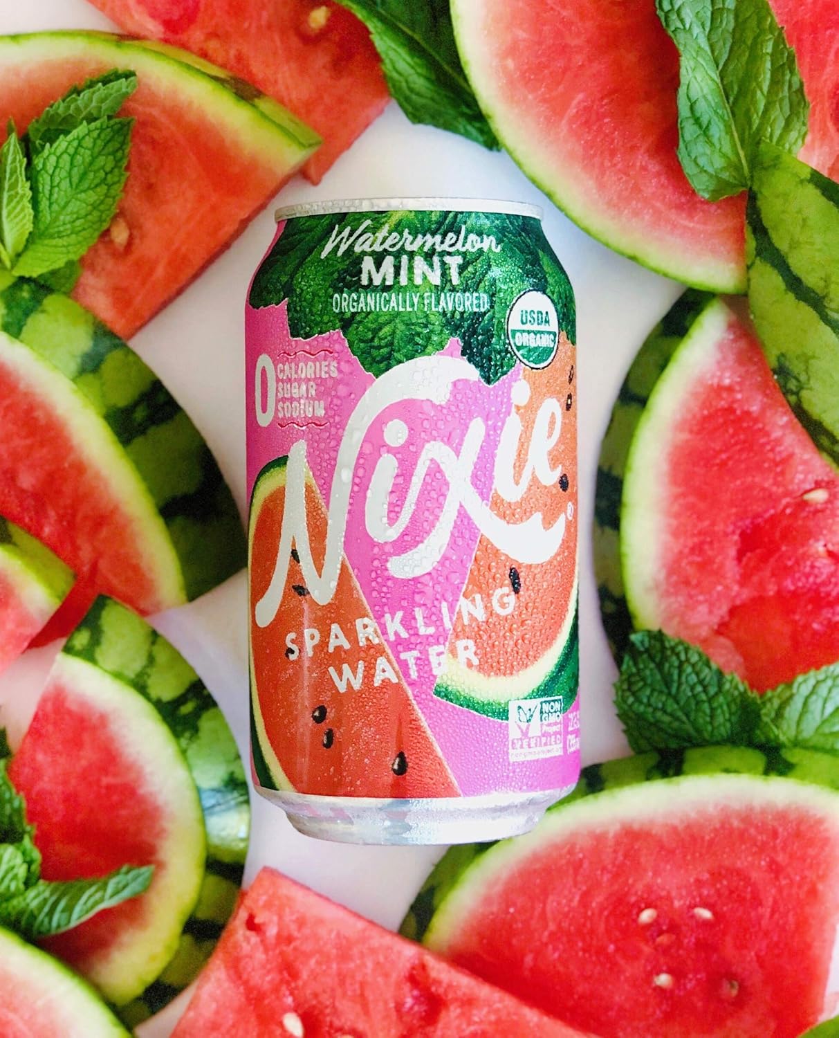 Nixie Sparkling Water, Watermelon Mint | 12 fl oz cans, 24 pack | Organic, Vegan, Non-GMO, Gluten Free, 0 Calories, 0 Sugar, 0 Sodium