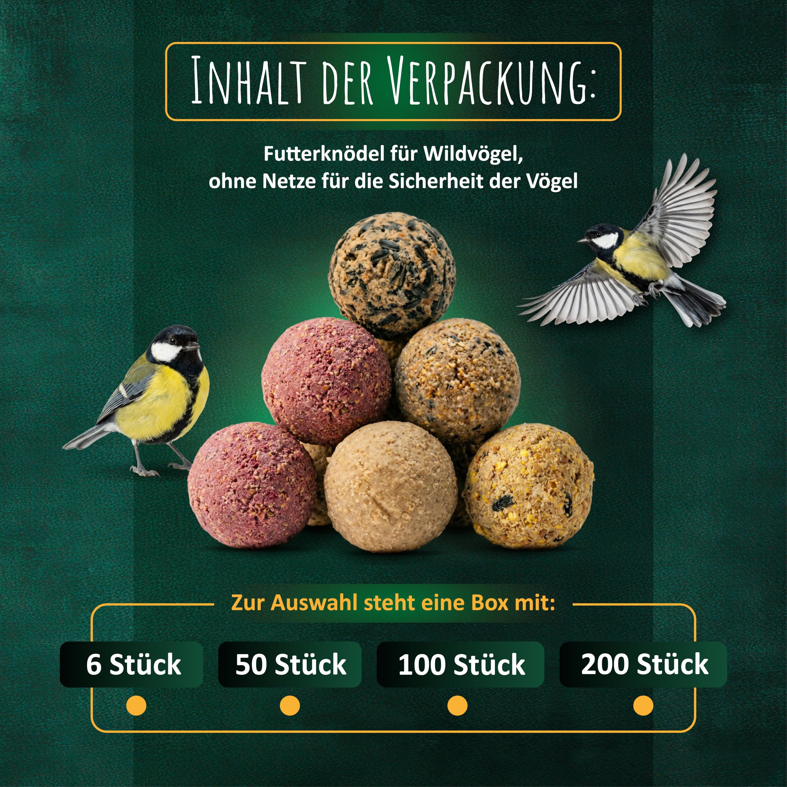 Meisenknödel ohne Netz| Ganzjahres-Mix Wildvogelfutter| Vogelfutter 200St.