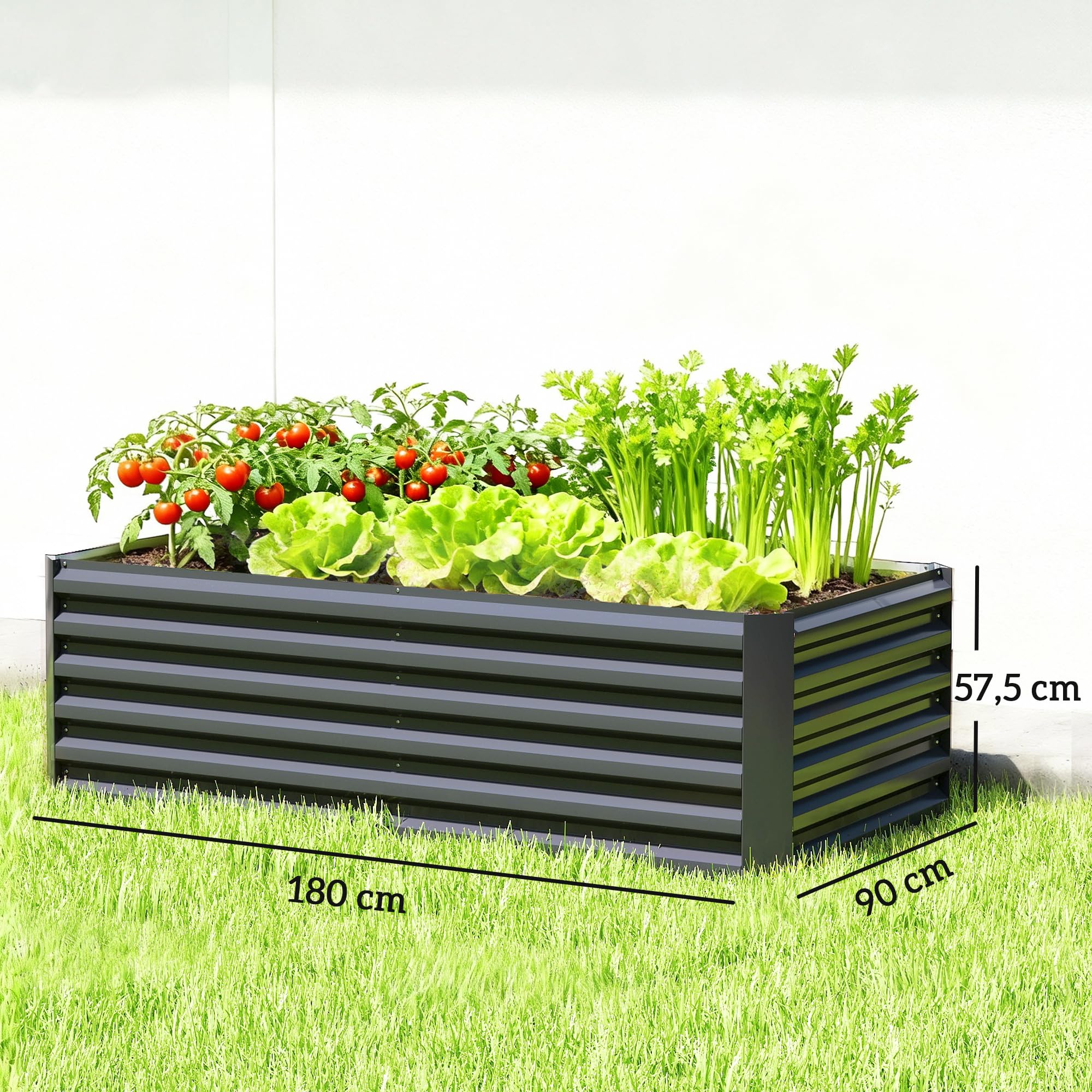 Outsunny Carré Potager Surélevé Galvanisé 180x90x60 cm Gris Foncé