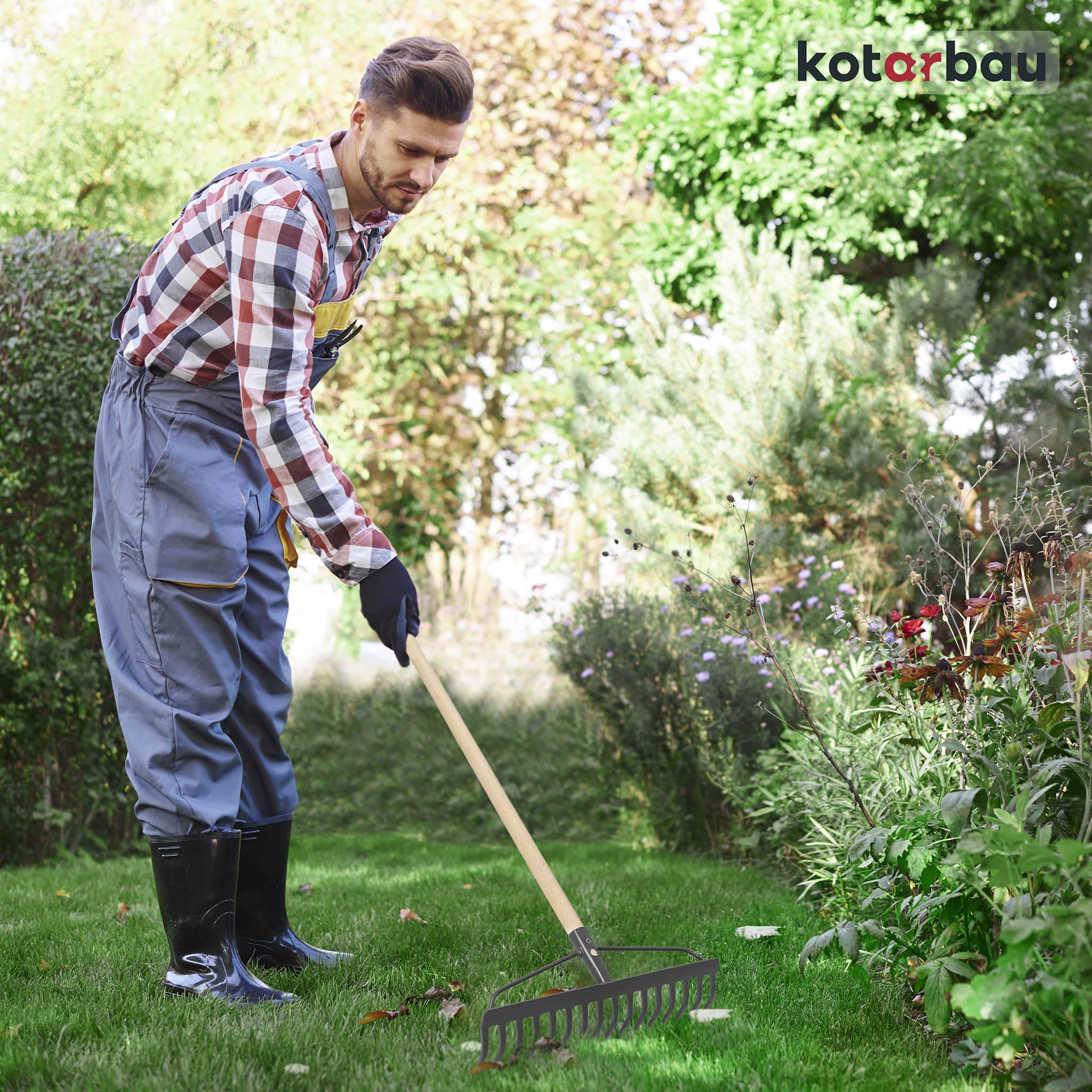 KOTARBAU® Rastrello Giardino - Rastrello per Foglie - Metallo - 46 cm - con 18 Denti - Grigio - Rastrelli - Attrezzo Robusto per Cura del Prato - senza Manico