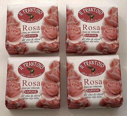 Il Frantoio dei Desideri"Rosa" Rose Scented Olive Oil Soap 3.5 Ounce (100gr) Packages (Pack of 4)  Italian Import
