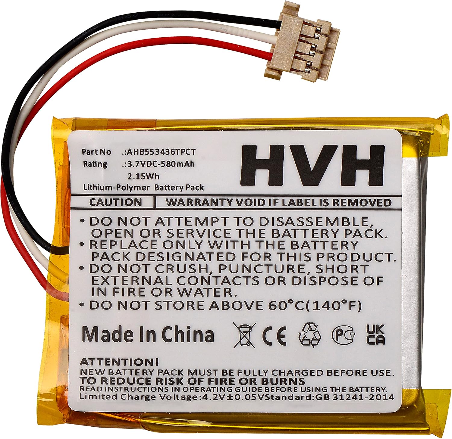 HVH Battery Replacement for ADT AHB553436TPCT, DBC835
