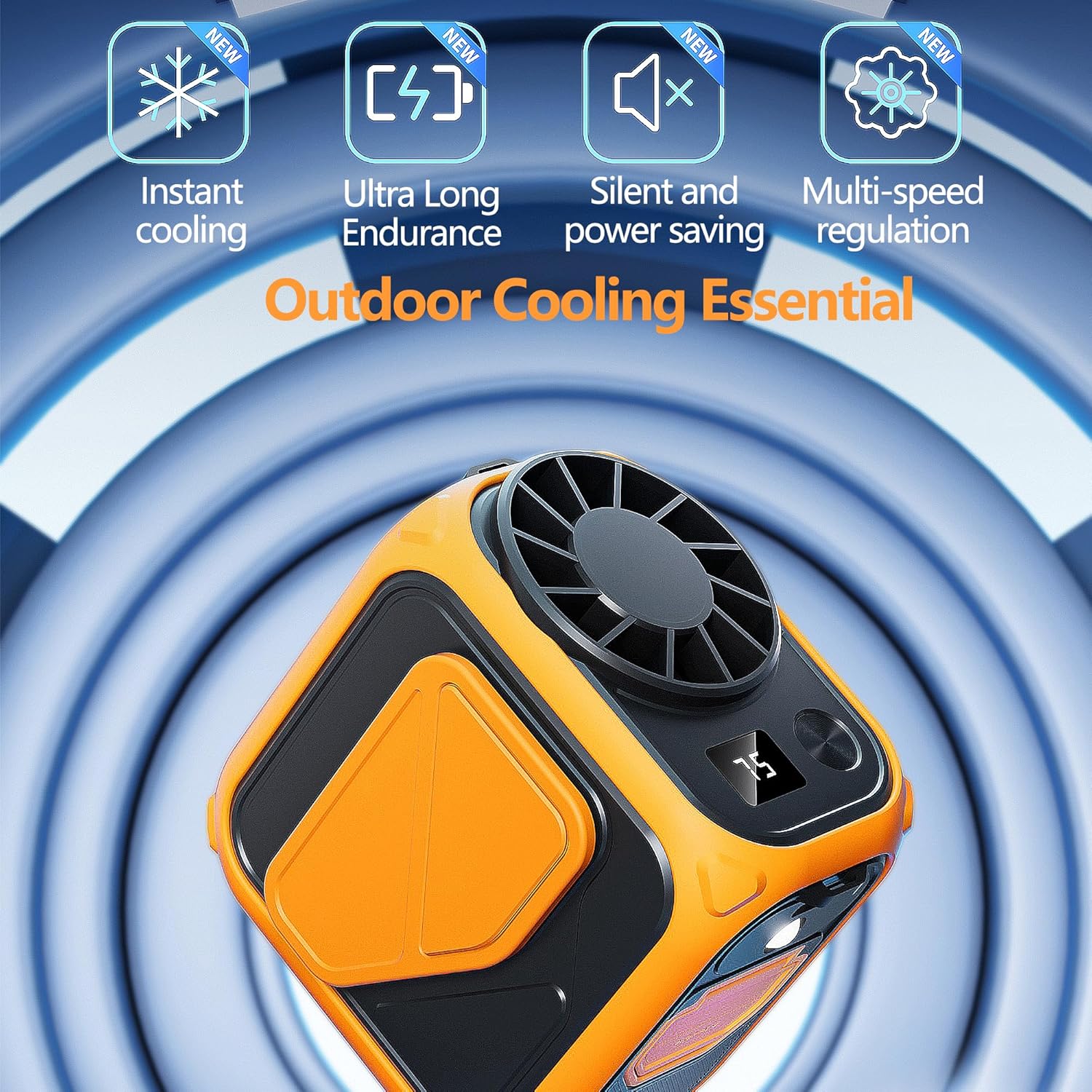 Portable Waist Fan, 6000mAh Long-Lasting Battery Rechargeable,1-100 Adjustable Speeds, Hands-Free Hanging Neck Fan, Wearable Belt Fan for Farm Travel Camping Office.(JF135 Orange)