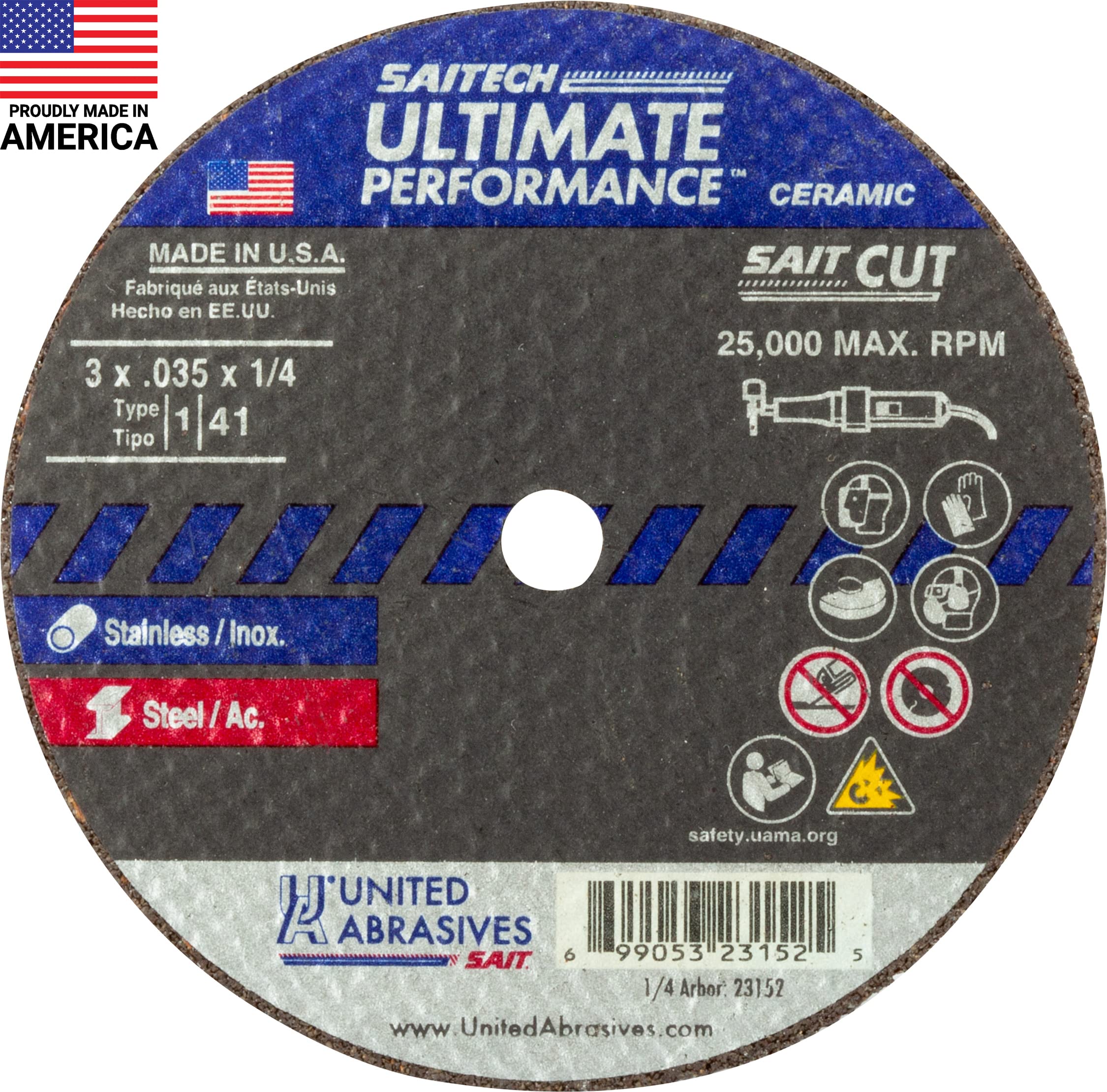 United Abrasives- SAIT 23152 Saitech Ultimate Performance Thin High Speed Cut-Off Wheels (Type 1/Type 41) 3