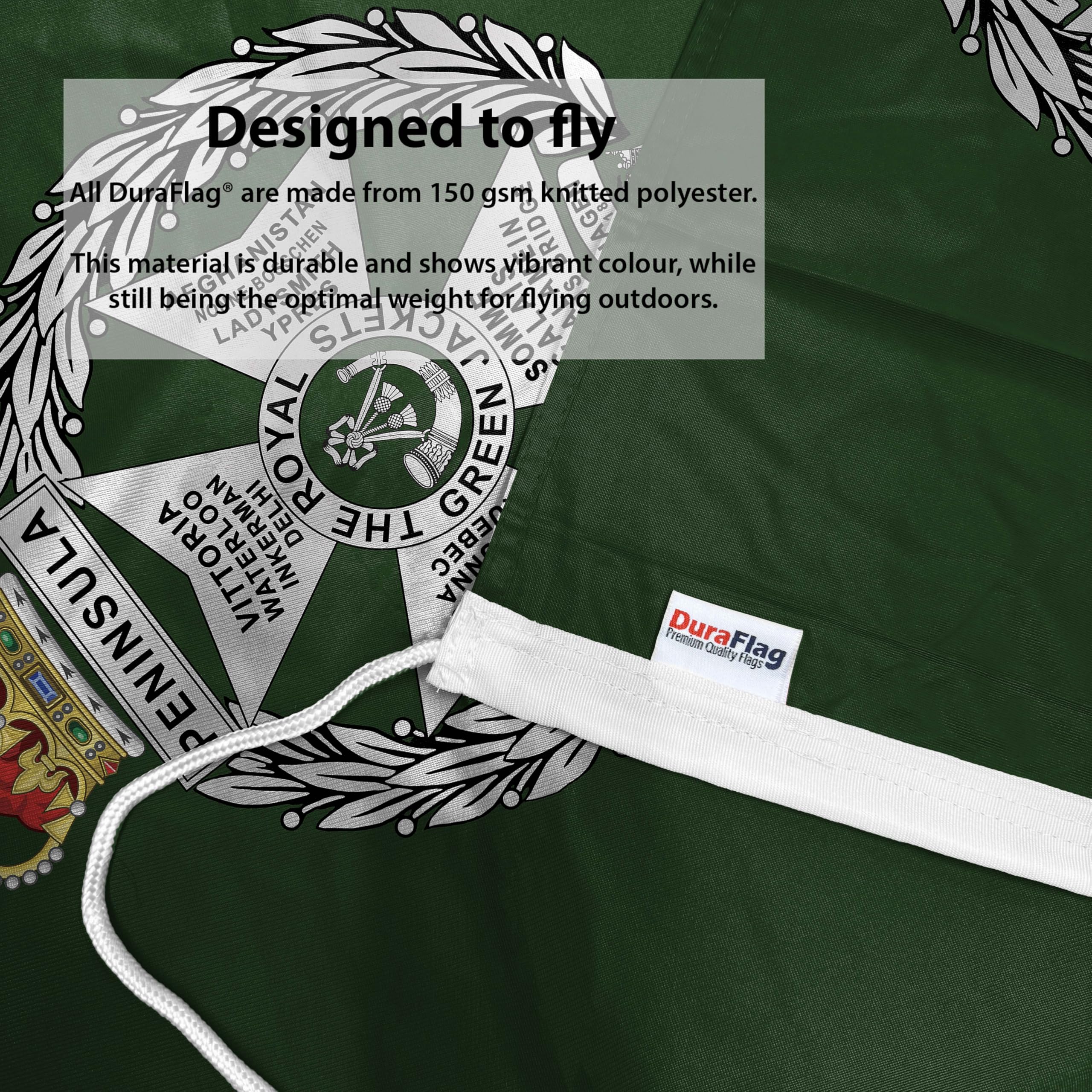 DuraFlag Royal Green Jackets (RGJ) 3ft x 2ft Flag Premium Quality With Rope & Toggle Reinforced Stitching 90cm x 60cm British Army Regiment Flag Heavy Duty Polyester Weatherproof Fade Resistant - Image 3