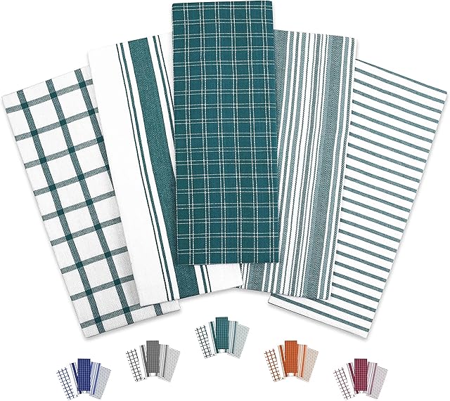 Trade Fountain Tea Towels - Pack of 5 Tea Towels for kitchen Accessories - 50 X 70 CM Kitchen Towels - Extra Absorbent Dish Cloth - Towels for Kitchen Set - Soft Hand Towels - 100% Pure Cotton (Teal)